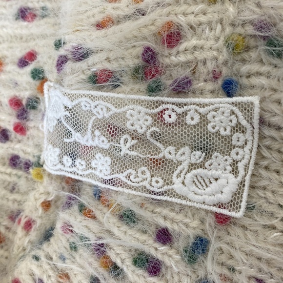 Twee Fuzzy Colorful Rainbow Sprinkle Knit Cream Sweater Medium Large - Picture 10 of 13